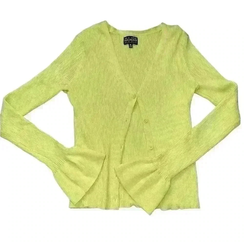 Green Button Up Flared Long Sleeve Sweater
